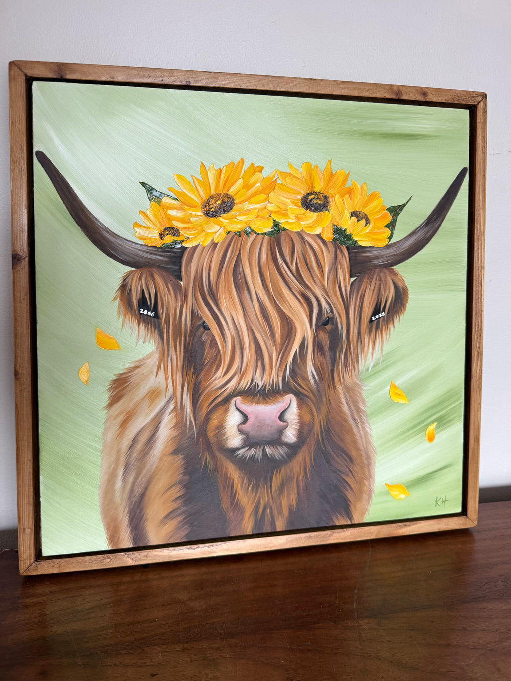 Original Highland Cow Oil Painting with Sunflowers ‘You’ve Got The Love’