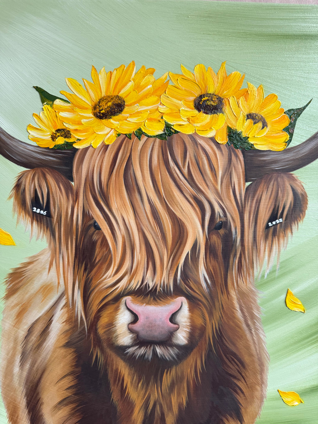 Original Highland Cow Oil Painting with Sunflowers ‘You’ve Got The Love’