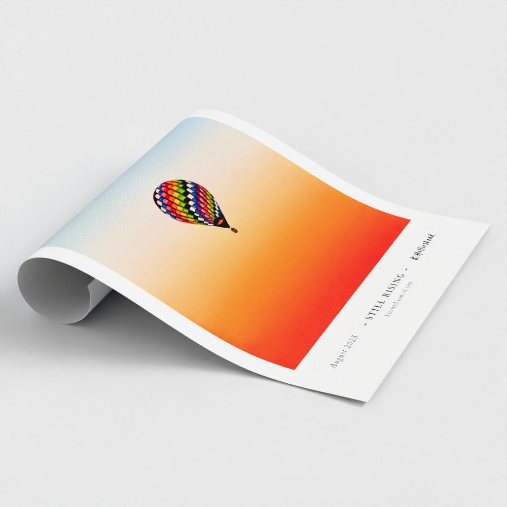 Colorful hot air balloon on a gradient background with text