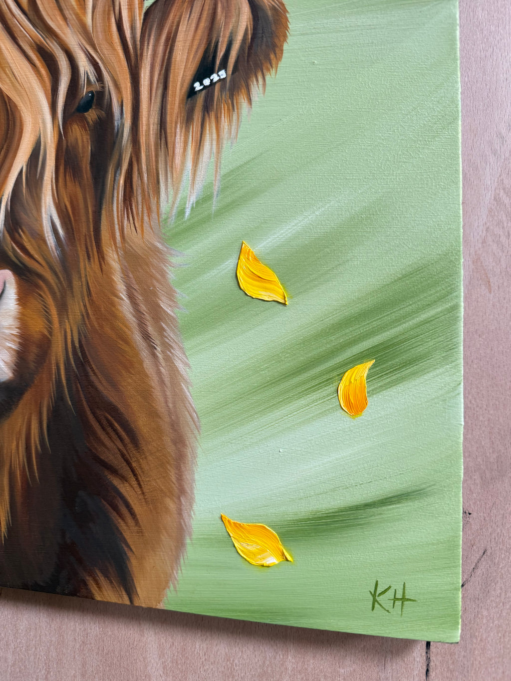 Original Highland Cow Oil Painting with Sunflowers ‘You’ve Got The Love’