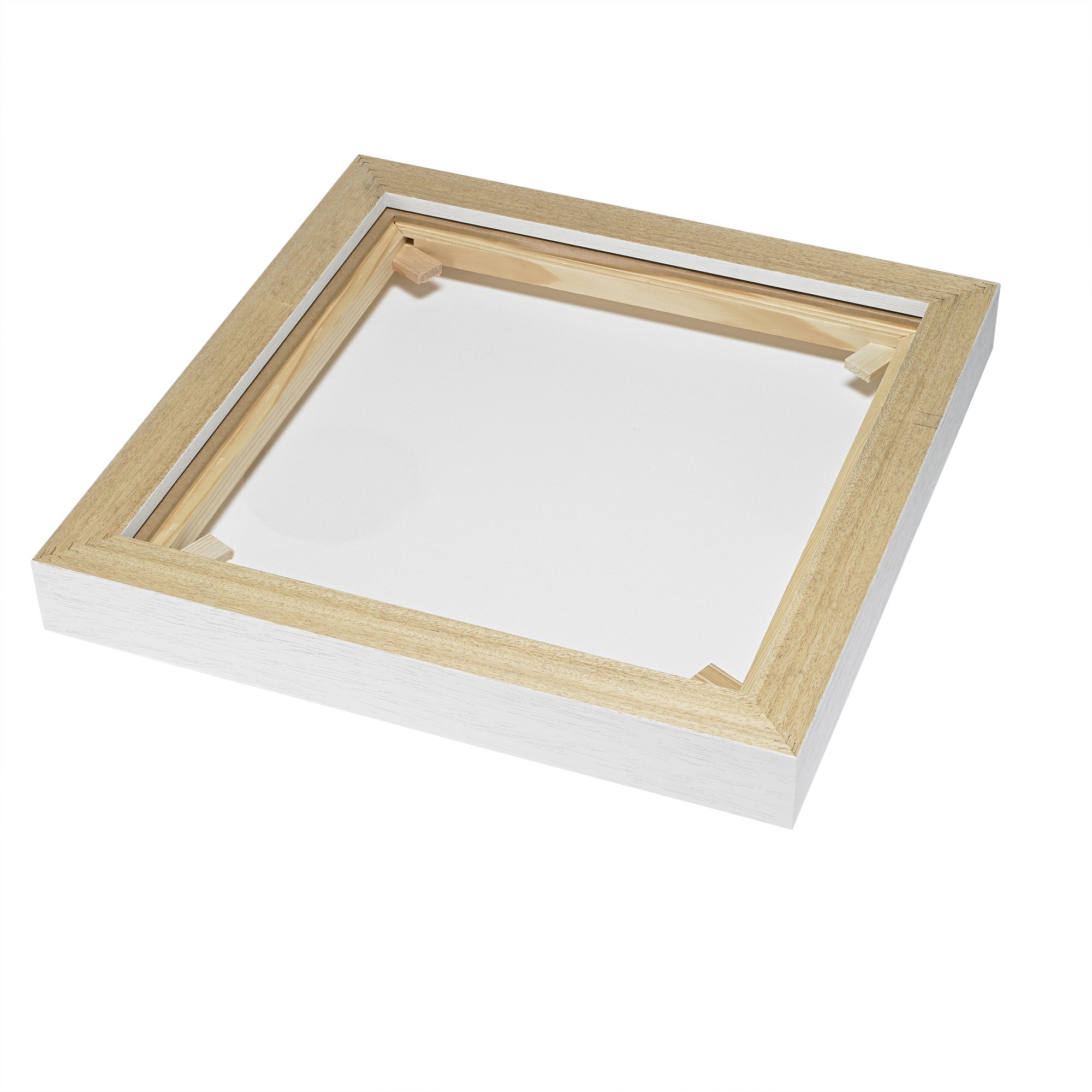 Wooden picture frame with glass on a white background