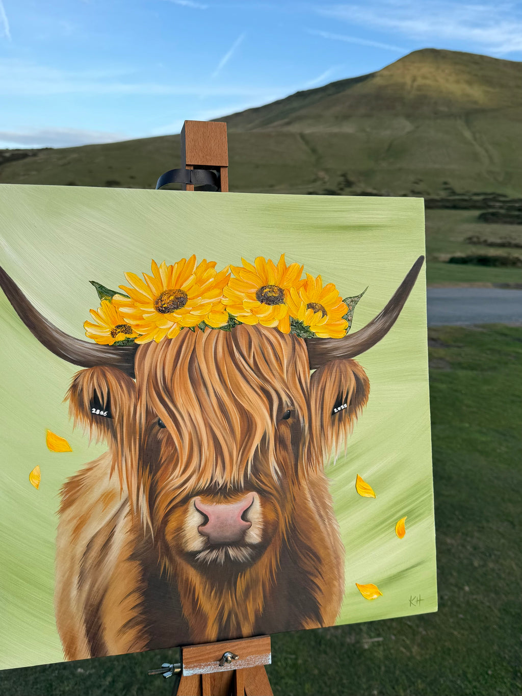 Original Highland Cow Oil Painting with Sunflowers ‘You’ve Got The Love’